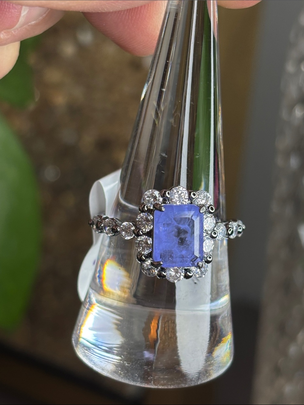 Purple Center Stone Halo Ring with Diamond Accents